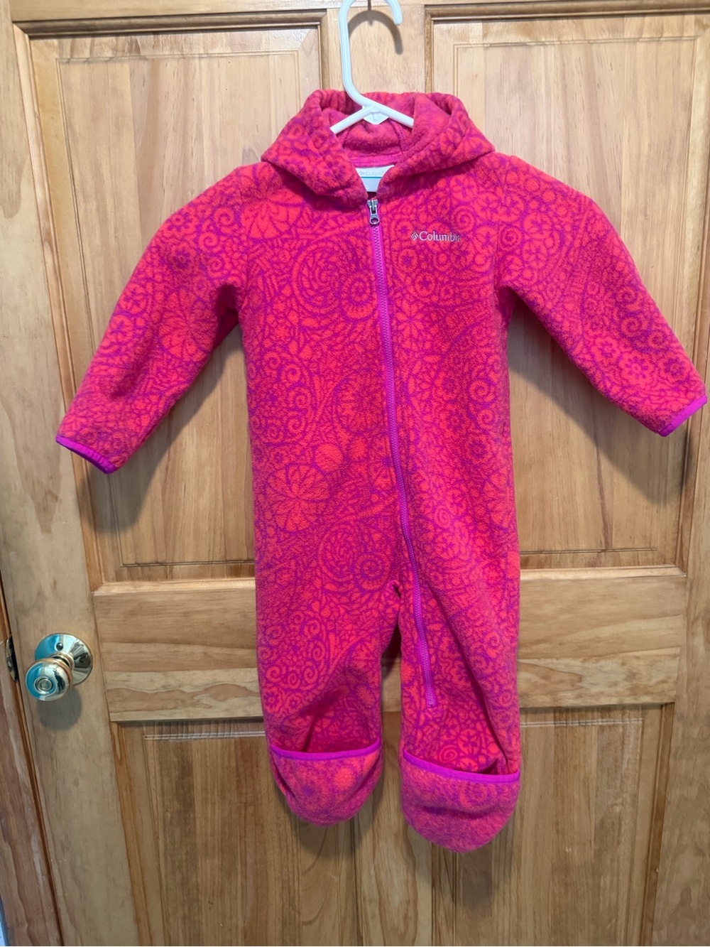 Columbia Baby Girls Pink Floral Hooded Fleece Bunting Suit 18-24M